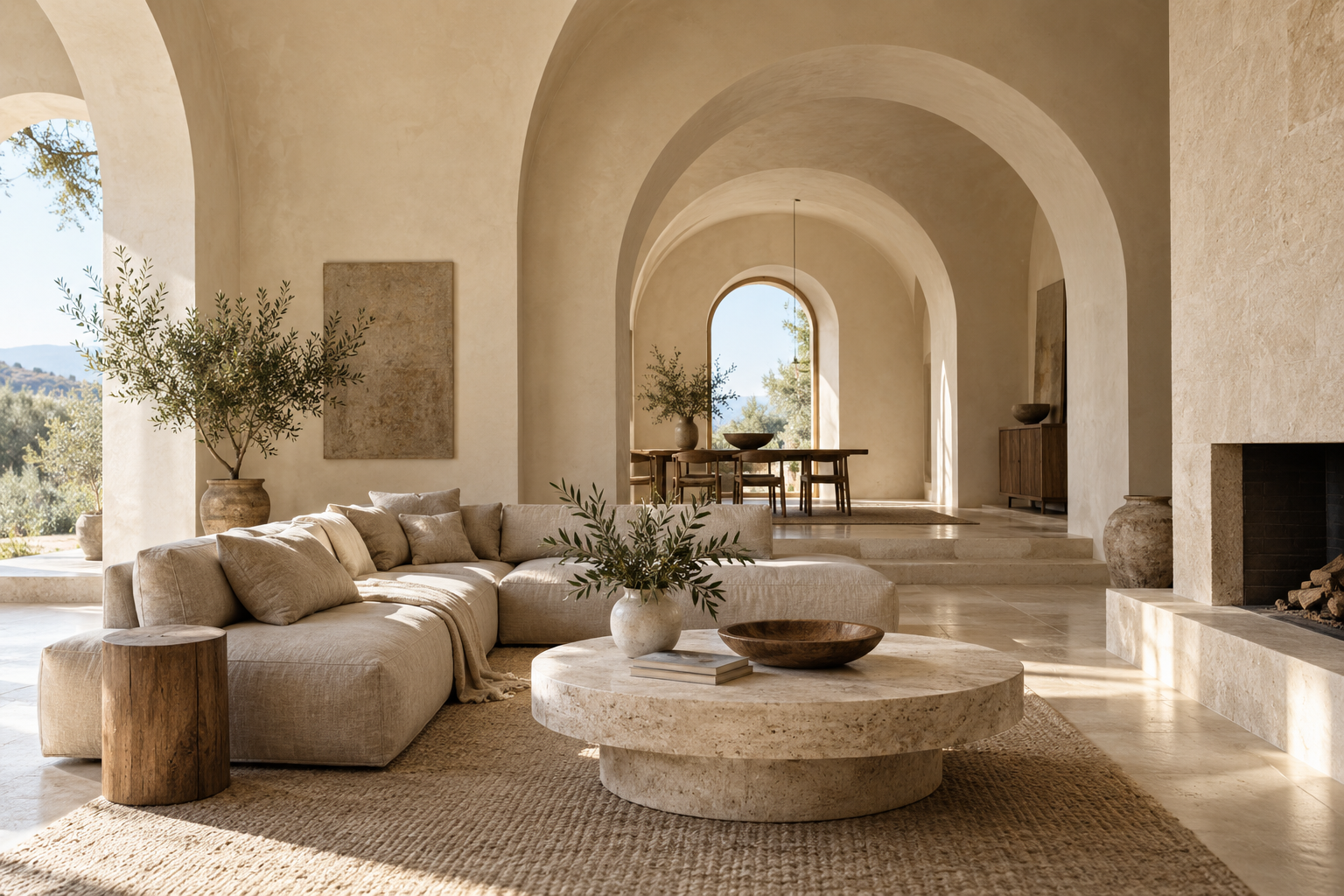 Illustrative interior with warm materials and natural light