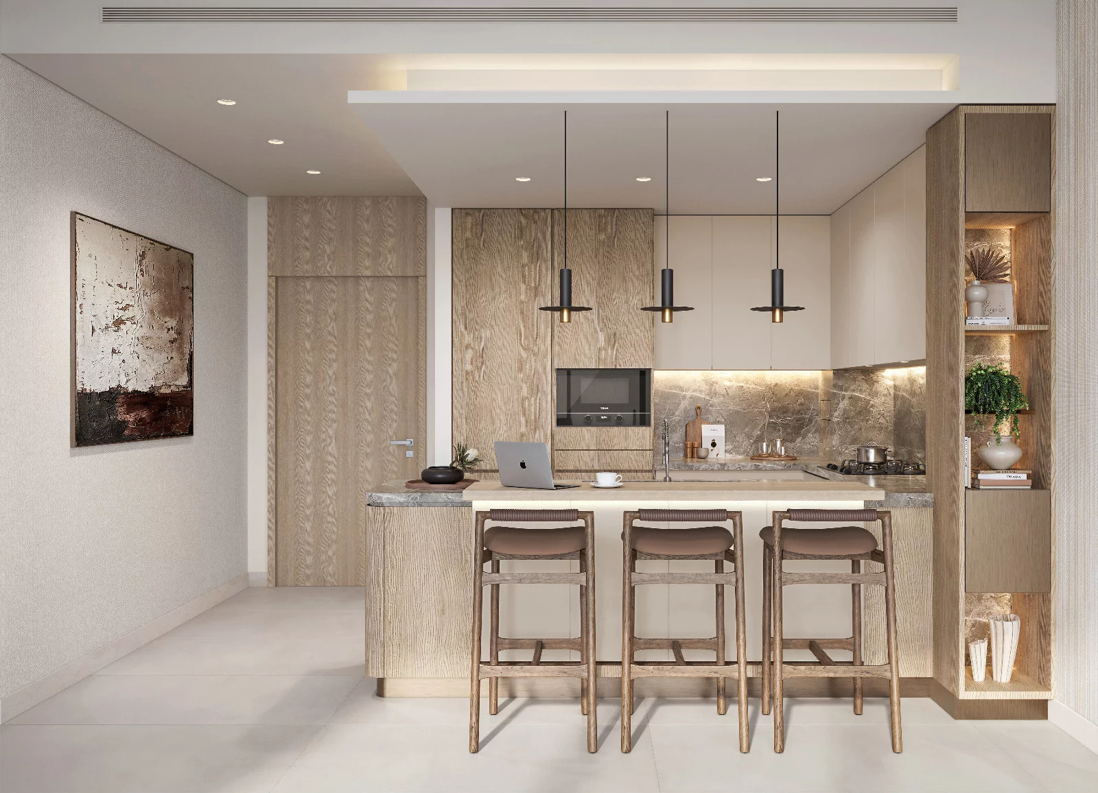 Unbranded residential kitchen interior rendering with no explicit project, developer, location, or date information.