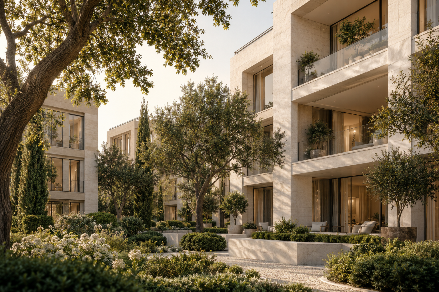 Illustrative landscaped residential courtyard