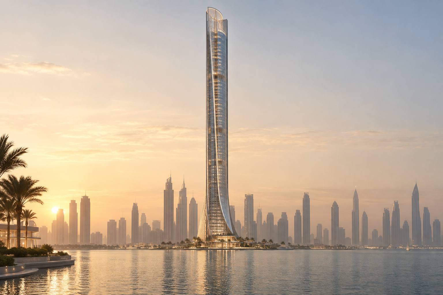 Illustrative waterfront cityscape, not a confirmed project location