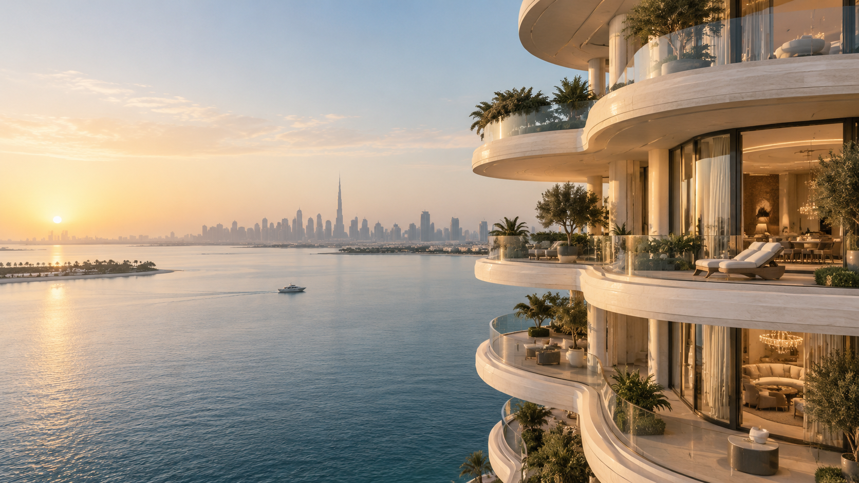 Illustrative terraces overlooking the water