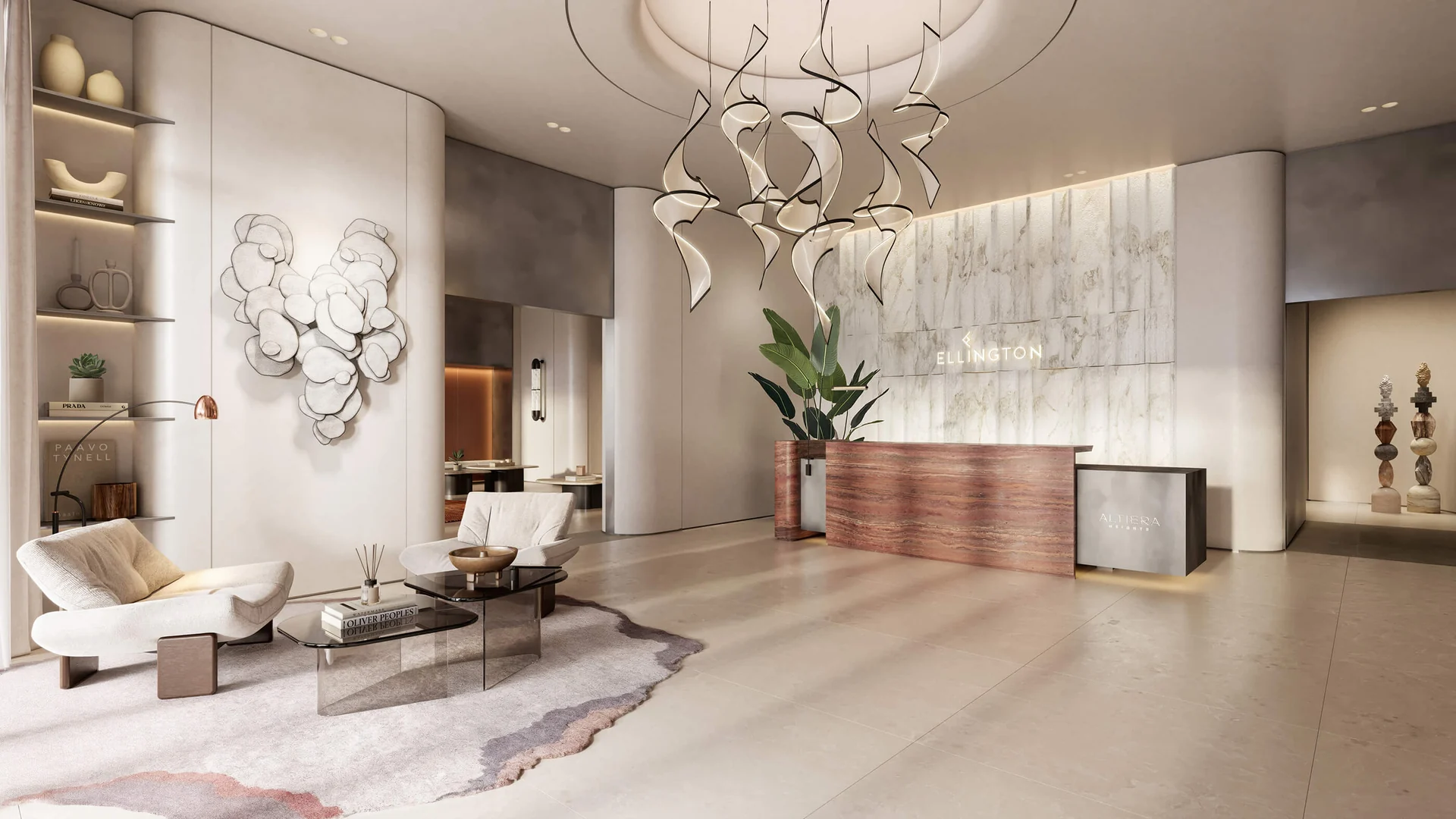 Eltiera Heights lobby reception with marble feature wall
