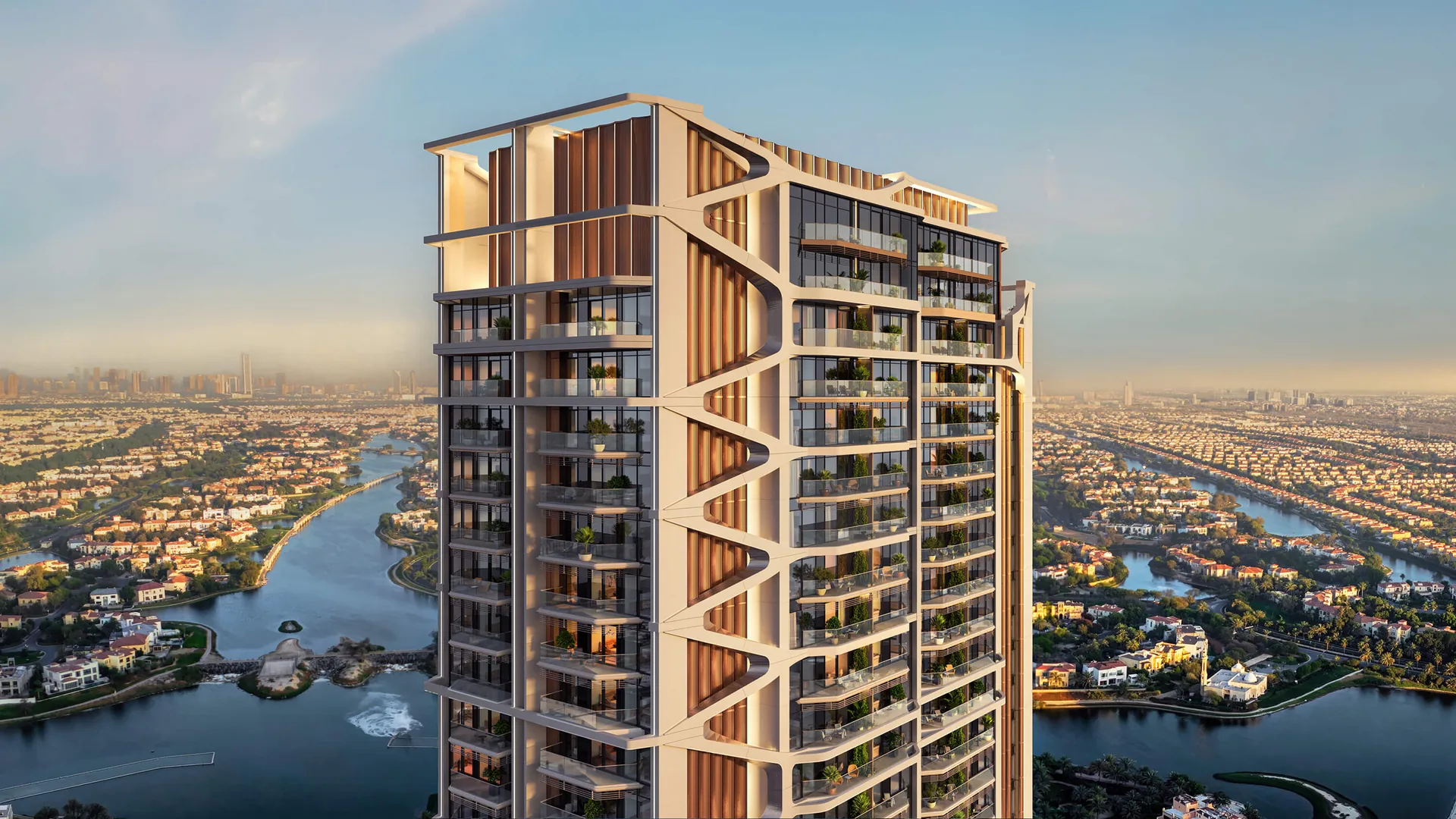 Eltiera Heights facade overlooking the Jumeirah Islands setting